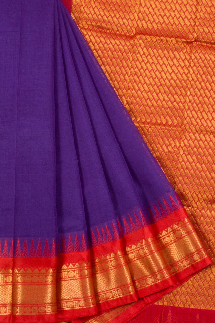 Purple Gadwal Kuttu Cotton Saree with Silk Border, Pallu and Without Blouse