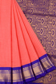 Coral Pink Handwoven Gadwal Kuttu Cotton Saree 10061441