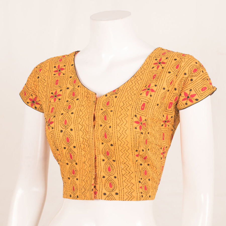 Kantha Embroidered Cotton Blouse with Back Tie-Up