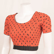 Kantha Embroidered Cotton Blouse with Frilled Waist, Back Tie-Up and Side Zip