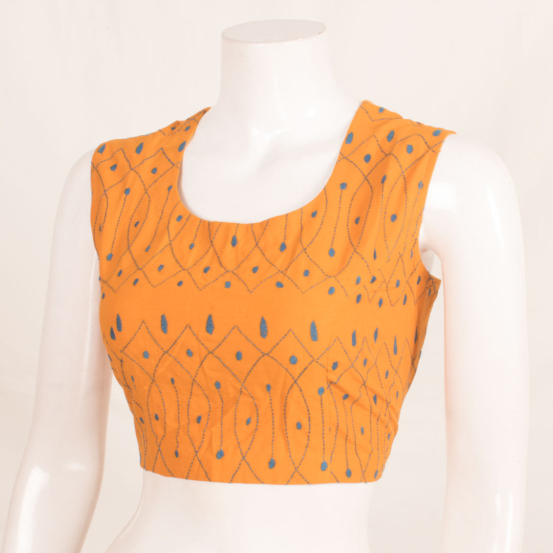 Kantha Embroidered Sleeveless Cotton Blouse with Diamond cut-back and Side Zip