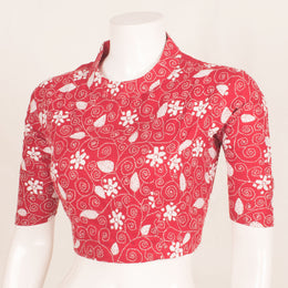 Kantha Embroidered Cotton Blouse with Chinese Collar and Back Open