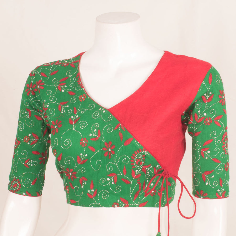 Angrakha Style Kantha Embroidered Cotton Blouse with Side Zip 