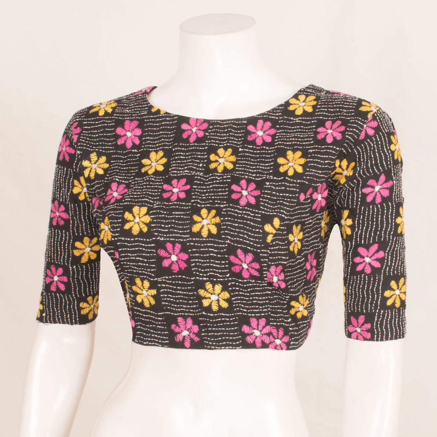 Kantha Embroidered Cotton Blouse with Bow Tie-back