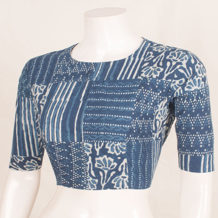 Dabu Printed Cotton Blouse with Patch Work and Back Open