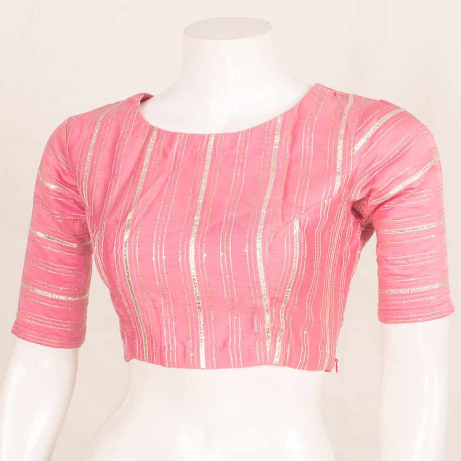 Gotapatti Embroidered Chanderi Blouse with Sequin Work Zari Stripes, Keyhole Back and Side Zip