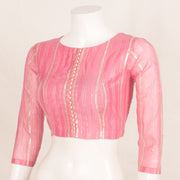 Gotapatti Embroidered Chanderi Blouse with Boondi Button, Sequin Work Zari Stripes and Side Zip