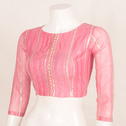 Gotapatti Embroidered Chanderi Blouse with Boondi Button, Sequin Work Zari Stripes and Side Zip