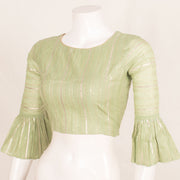 Gotapatti Embroidered Chanderi Blouse with Sequin Work Zari Stripes, Bell Sleeves and Side Zip 