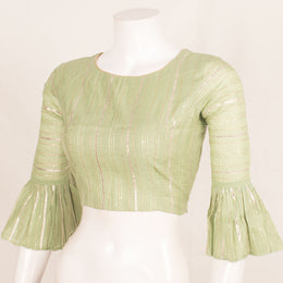 Gotapatti Embroidered Chanderi Blouse with Sequin Work Zari Stripes, Bell Sleeves and Side Zip 