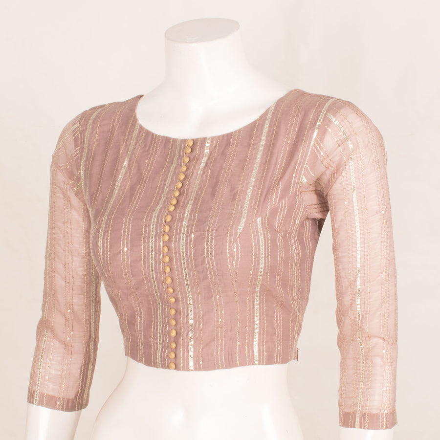 Gotapatti Embroidered Chanderi Blouse with Boondi Button, Sequin Work Zari Stripes and Side Zip