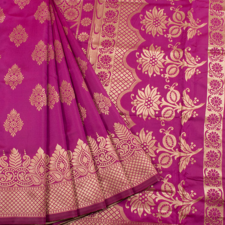 Handloom Banarasi Katrua Silk Saree with Floral Motifs and Diamond Border