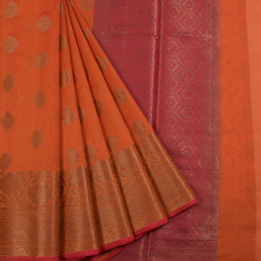Handloom Banarasi Katrua Silk Cotton Saree with Floral Motifs and Diamond Border