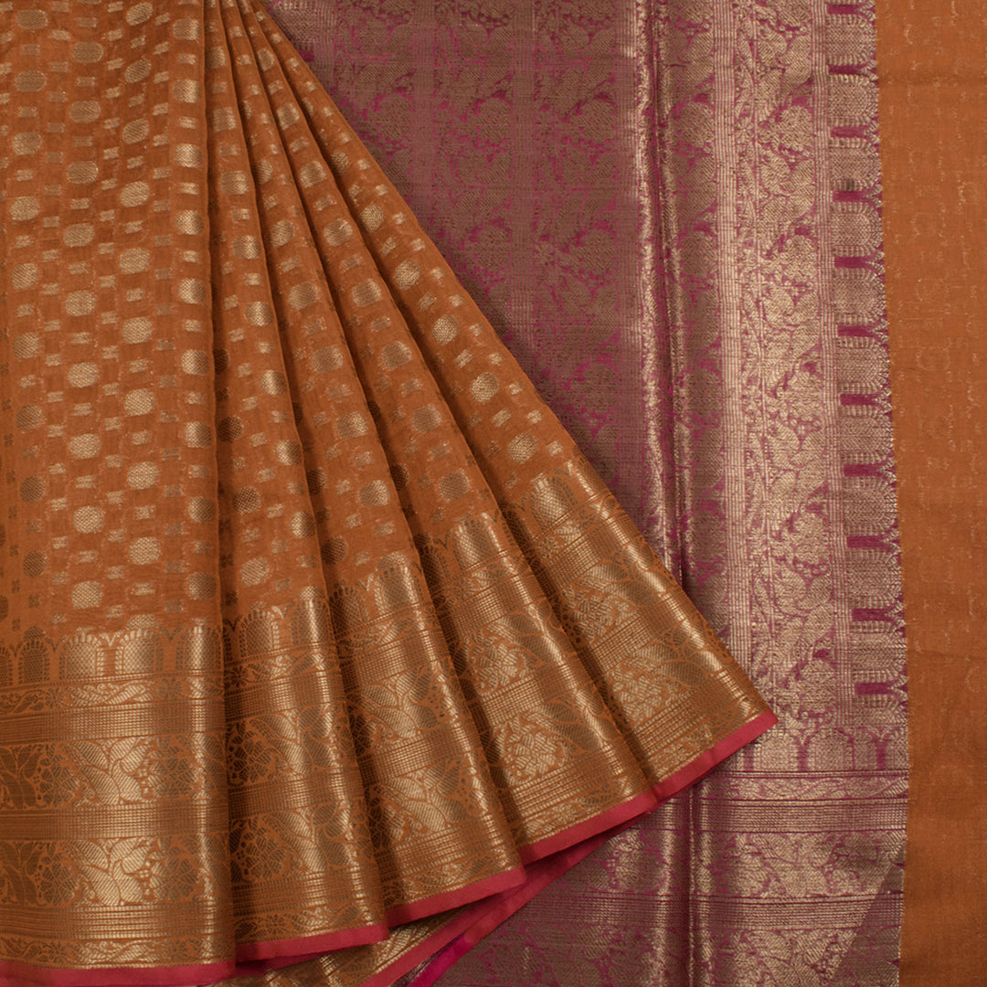 Handloom Banarasi Katrua Silk Cotton Saree with Floral Motifs 