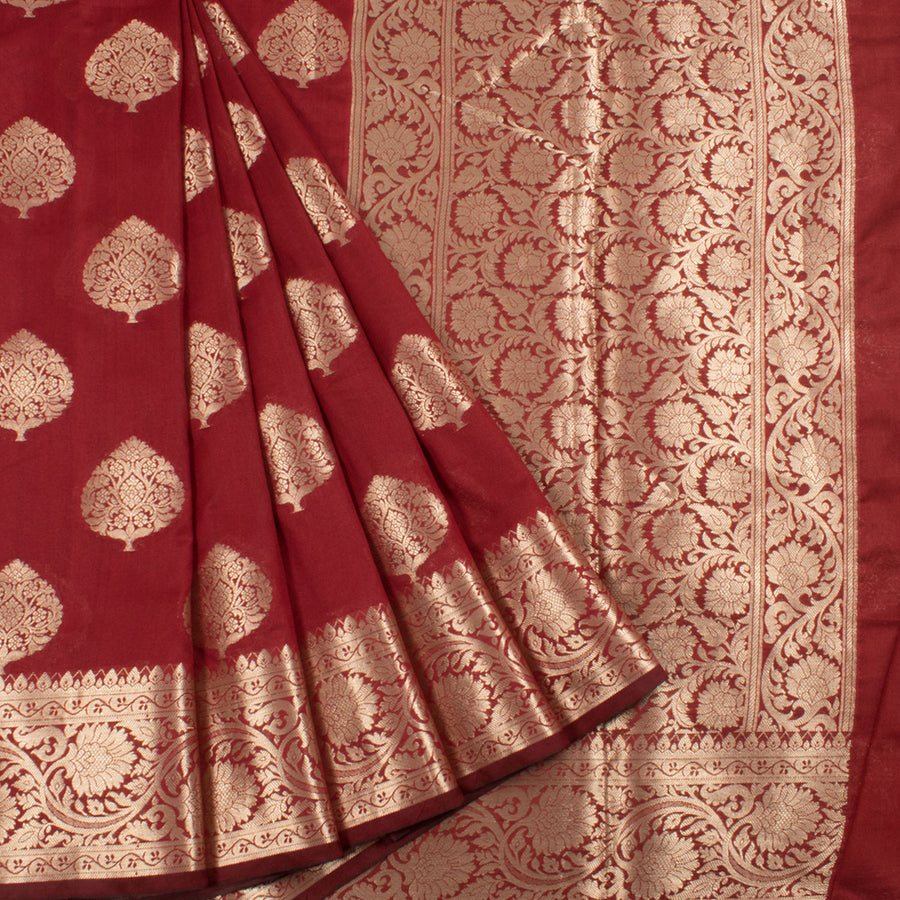 Handloom Banarasi Katrua Silk Cotton Saree with Mughal Butis and Jangla Border