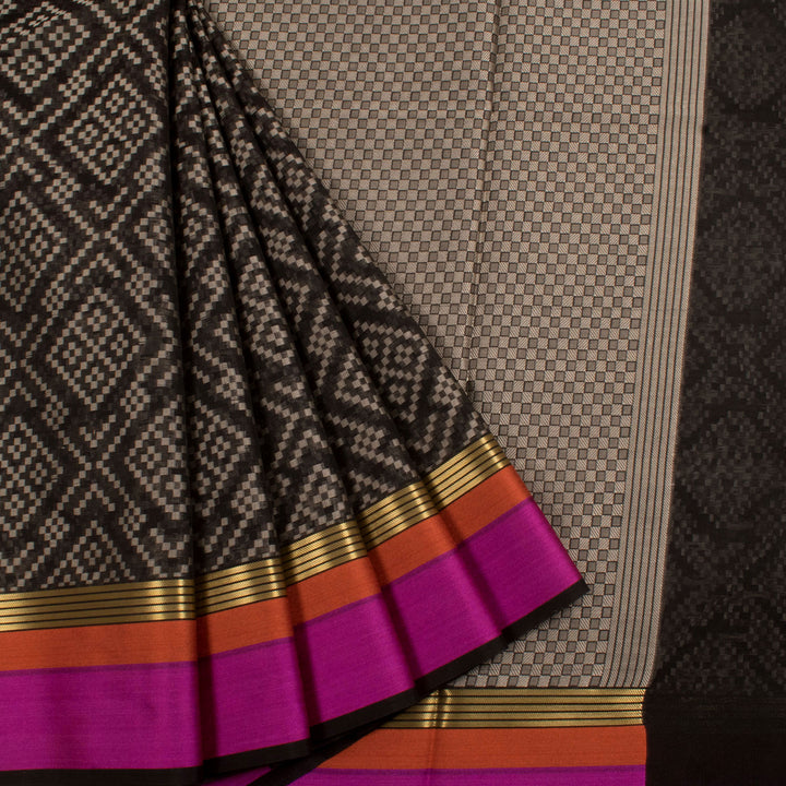 Handloom Banarasi Katrua Silk Cotton Saree with Geometric Design and Zari Border