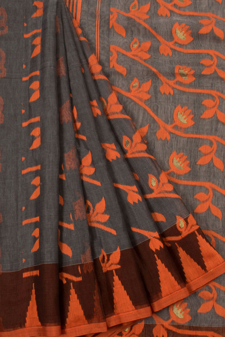 Handloom Jamdani Style Cotton Saree with Floral Design 