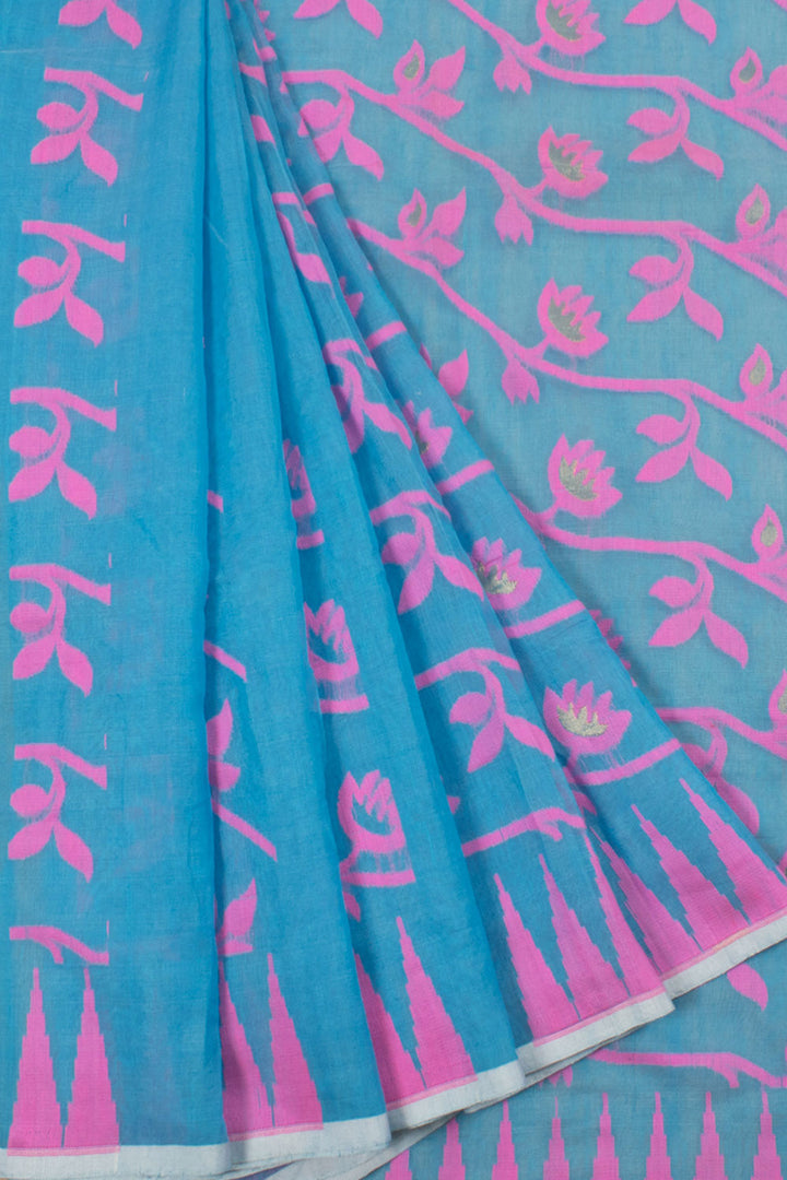Handloom Jamdani Style Cotton Saree with Floral Design