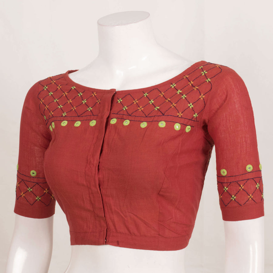 Hand Embroidered Cotton Blouse with Mirror Work and Without Lining