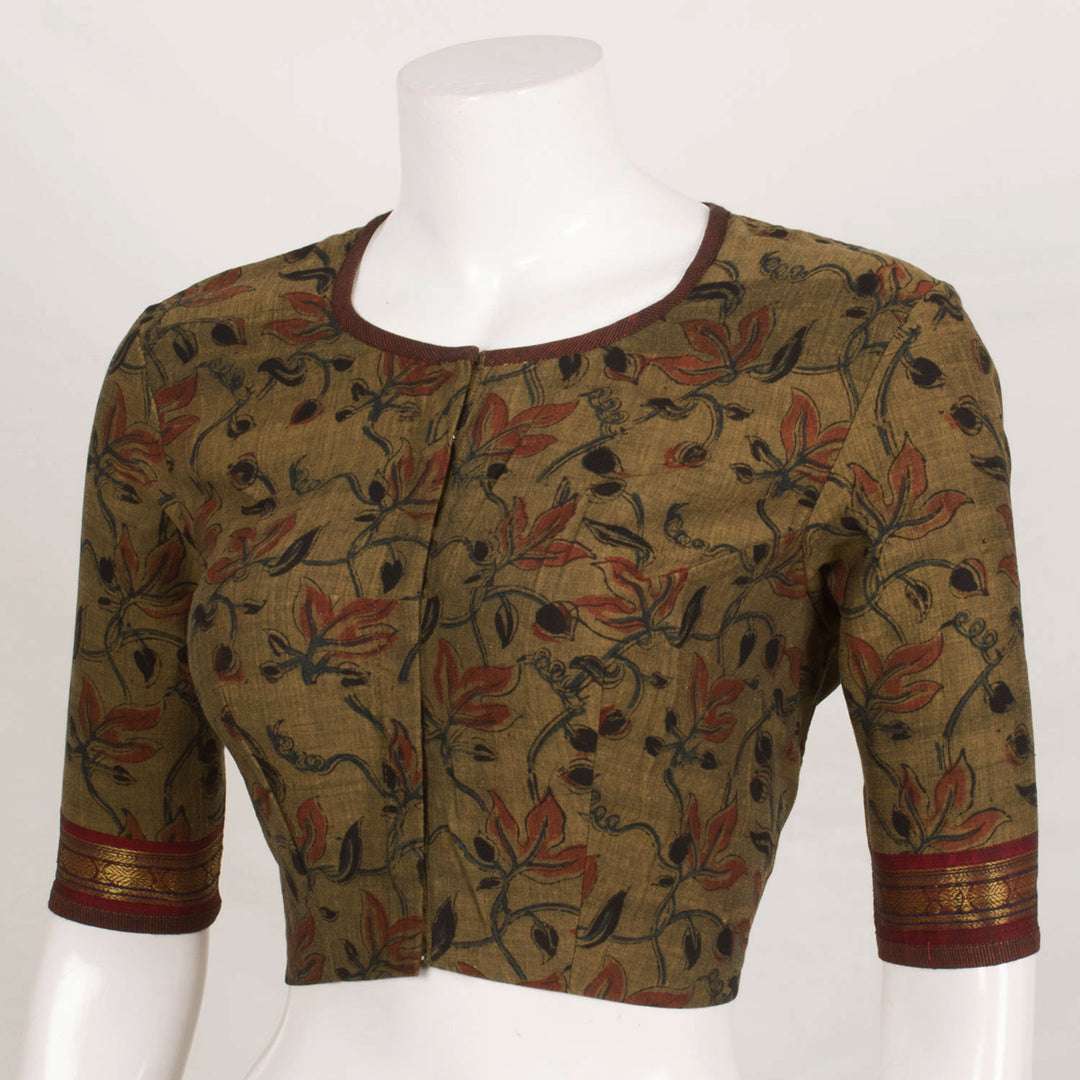 Hand Block Printed Cotton Blouse with Zari Square Patch Work Back