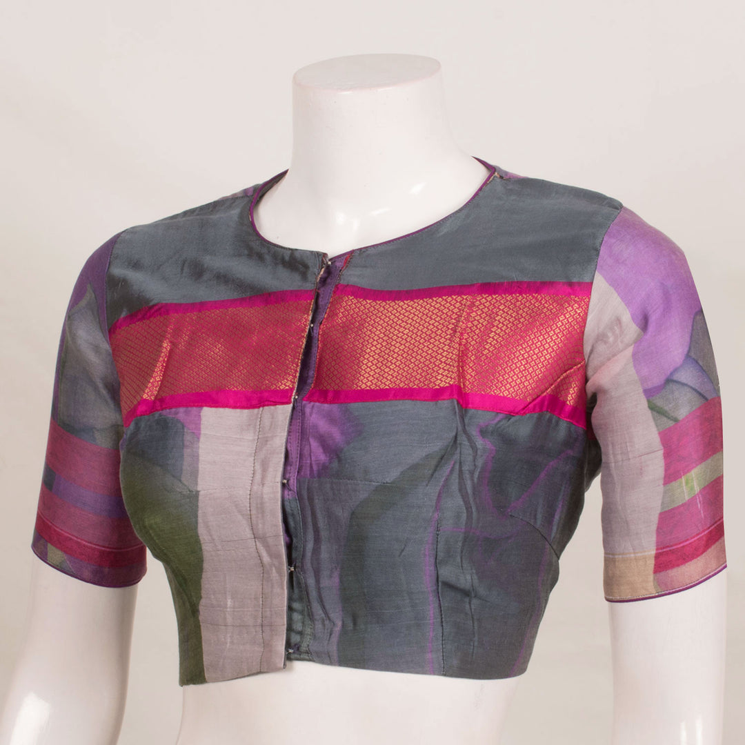 Handcrafted Silk Cotton Blouse with Zari Stripe Front and Piping