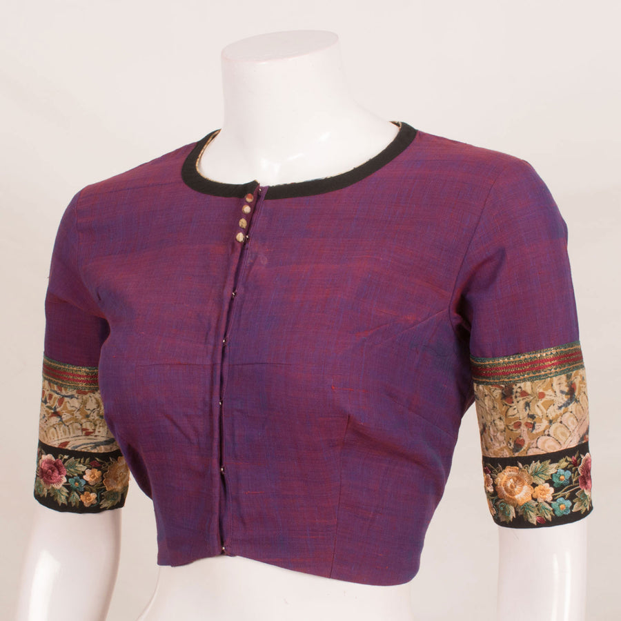 Handcrafted Cotton Blouse with Sequin and Floral Embroidered Sleeves and Printed Back