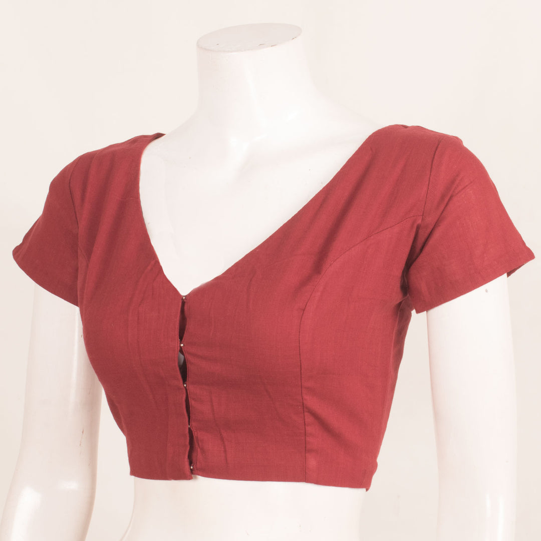 Handcrafted Slub Cotton Blouse with V-Neck and Short Sleeves