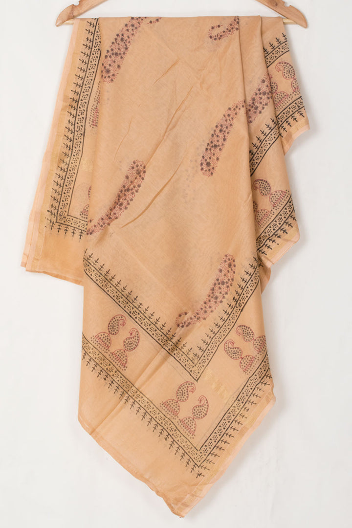 Beige Handwoven Chanderi Silk Cotton Dupatta 10061092