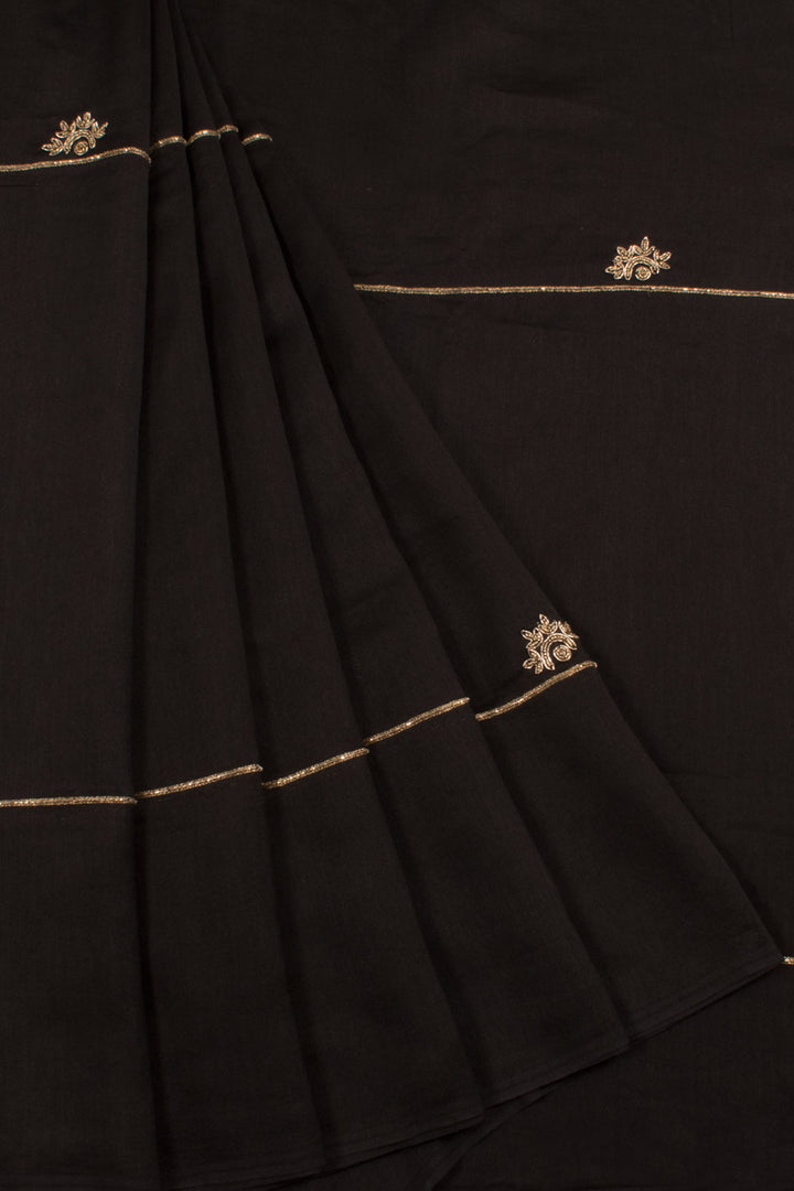Hand Embroidered Chanderi Silk Cotton Saree with Sequin Embroidery and Scallop Cut Pallu