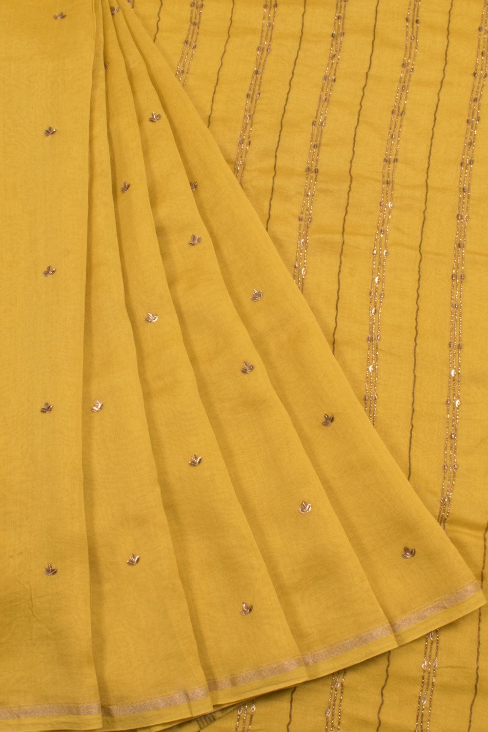 Hand Embroidered Chanderi Silk Cotton Saree with Sequin Embroidery and Fancy Tassels