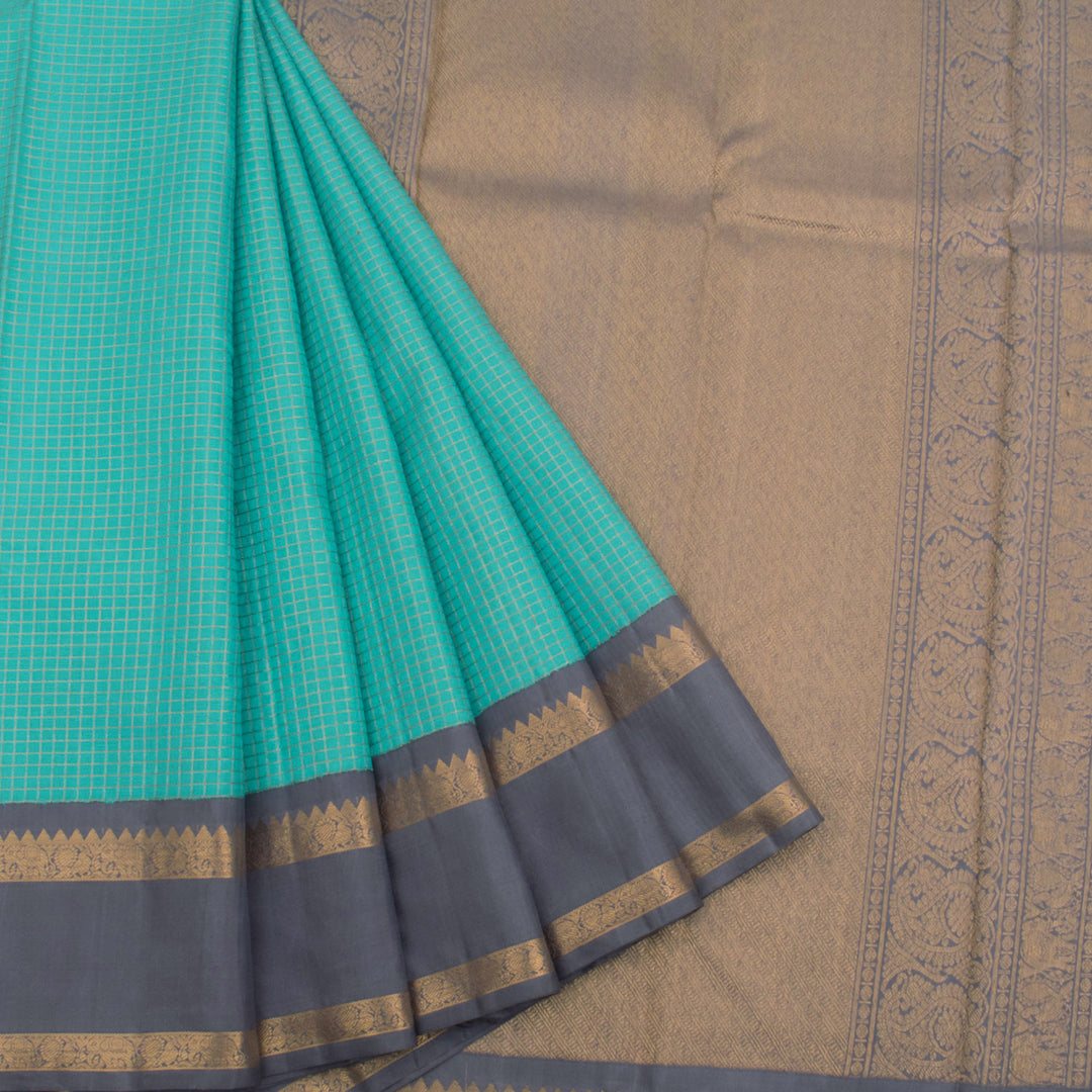 Handloom Pure Zari Bridal Korvai Kanjivaram Silk Saree in Zari Checks Design and Thandavalam