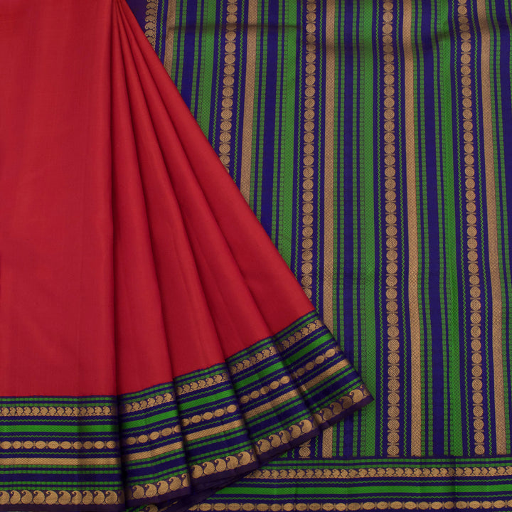 Handloom Pure Zari Korvai Kanjivaram Silk Saree with Paisley Rudhraksham Veldhari Border and Pallu