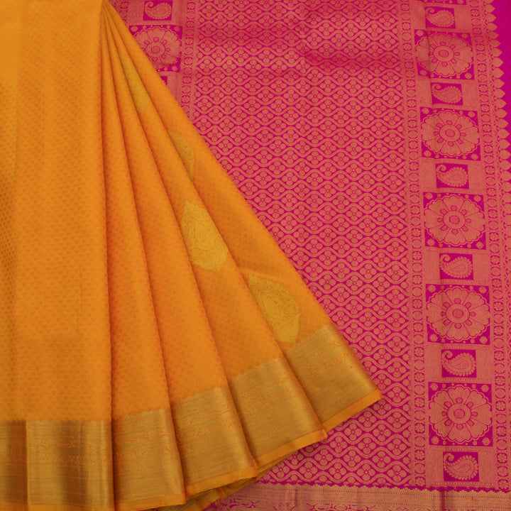 Handloom Pure Zari Jacquard Kanjivaram Silk Saree With Floral Motifs and Lion Border