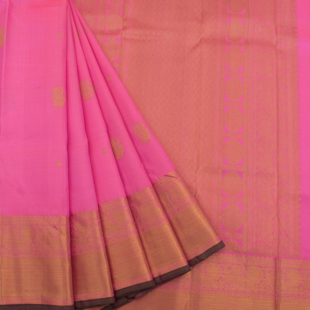 Handloom Pure Zari Bridal Kanjivaram Silk Saree With Vaira Oosi Stripes Design and Peacock Bavanji Border 