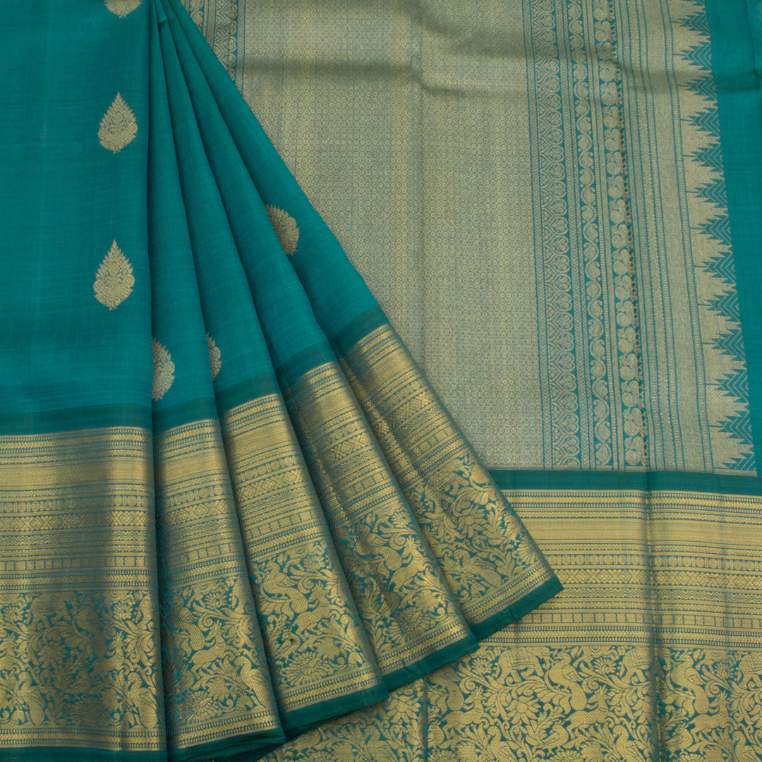 Handloom Pure Zari Bridal Kanjivaram Silk Saree With Floral Motifs and Vanasingaram Border 