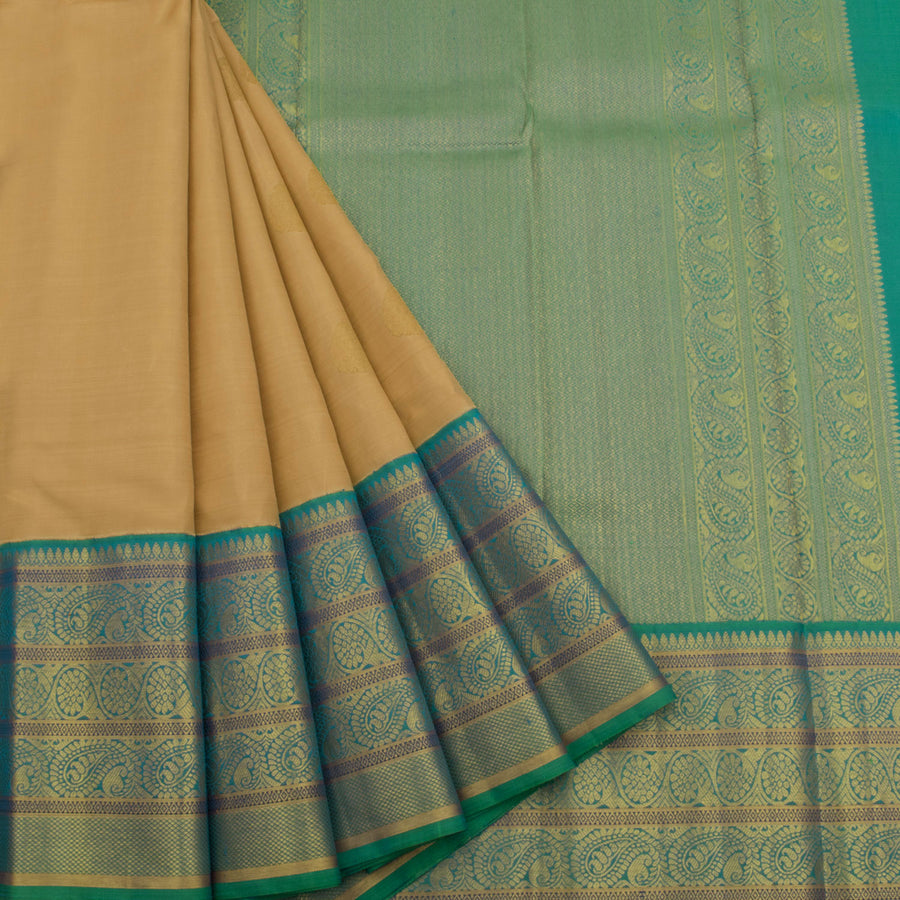 Handloom Pure Zari Bridal Korvai Kanjivaram Silk Saree With Floral Motifs and Paisley Border