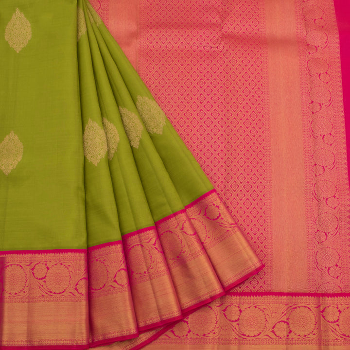 Handloom Pure Zari Bridal Korvai Kanjivaram Silk Saree With Floral Motifs and Kodimalar Bavanji Border