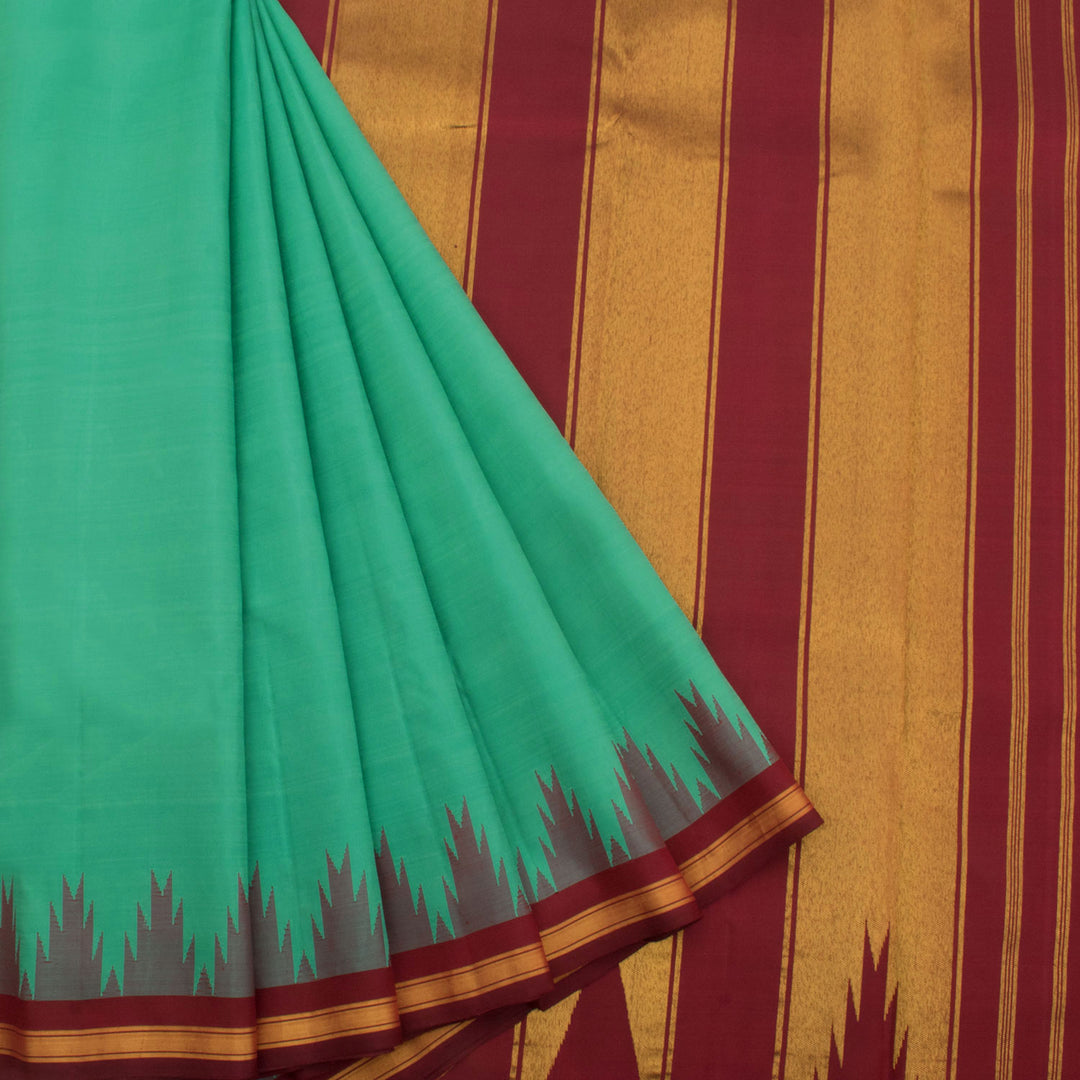 Handloom Pure Zari Kanjivaram Silk Saree with Temple Rekku Border