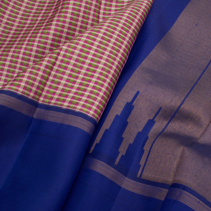 Handloom Pure Zari Kanjivaram Silk Saree with Multicolour Checks Design