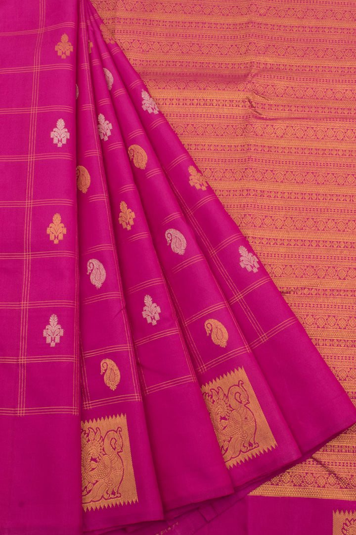 Handloom Pure Zari Kanjivaram Silk Saree with Kattam Butta Paisley Motifs and Annam Border