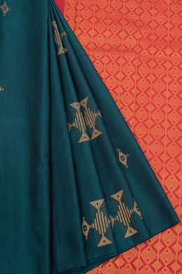 Dark Teal Pure Zari Kanjivaram Silk Saree 10058952