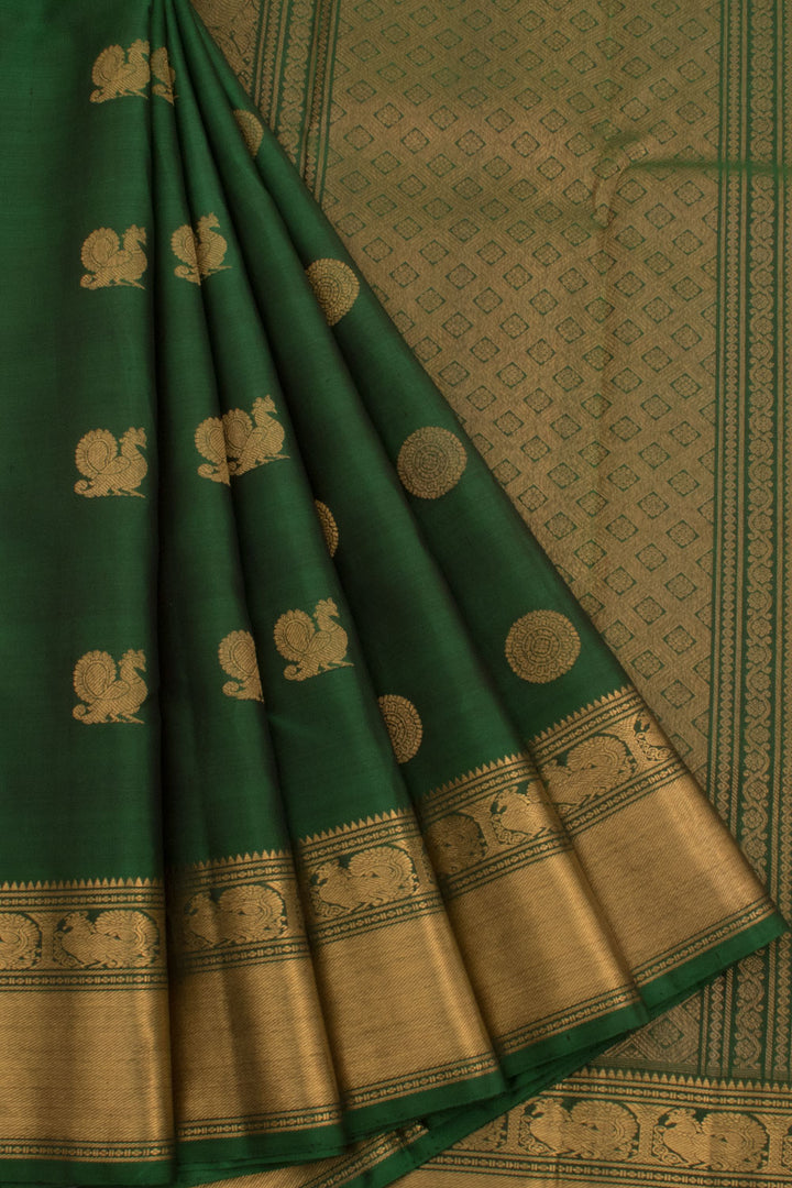 Handloom Pure Zari Bridal Kanjivaram Silk Saree with Mayil Chakram Motifs and Bavanji Border