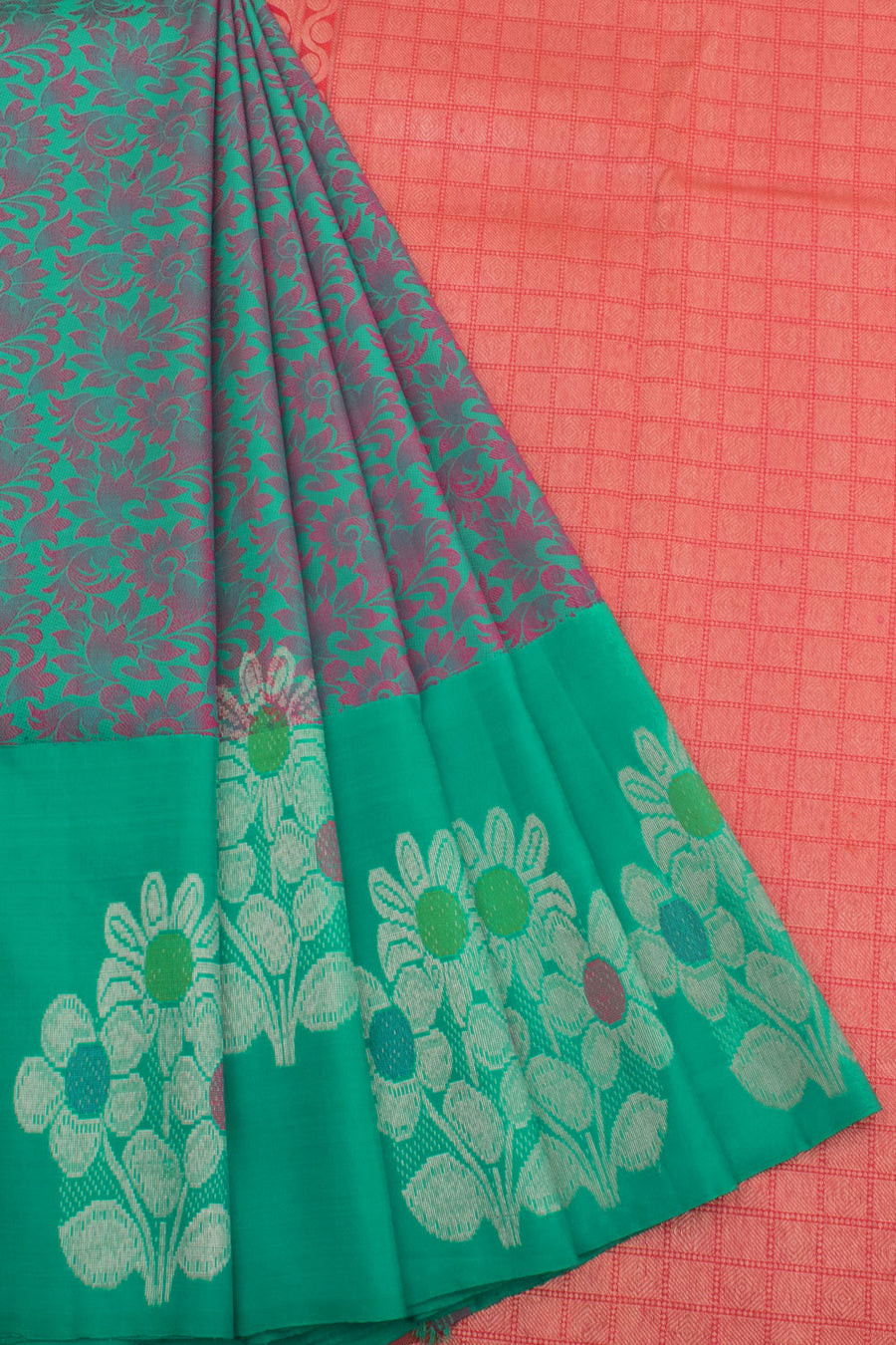 Handloom Pure Zari Jacquard Kanjivaram Silk Saree with Floral Design and Meenakari Butta Border 