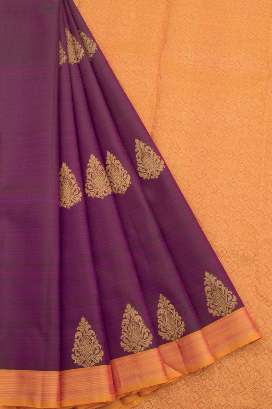 Handloom Pure Zari Kanjivaram Silk Saree with Floral Motifs and Stripes Border
