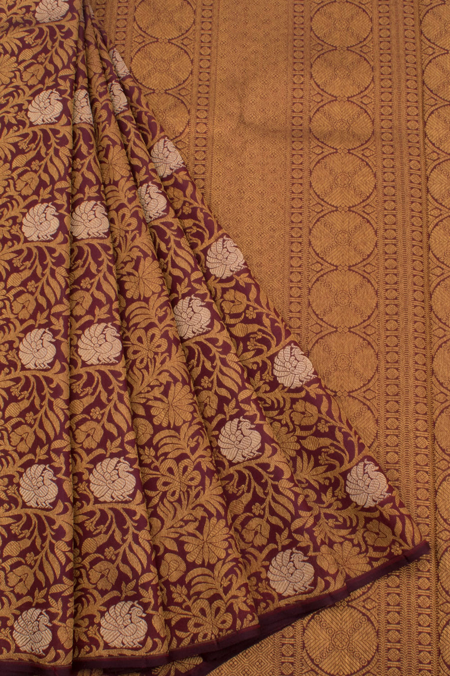 Handloom Pure Zari Borderless Bridal Jacquard Kanjivaram Silk Saree with Kodimalar Peacock Design