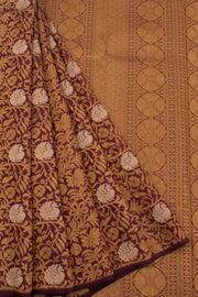 Handloom Pure Zari Borderless Bridal Jacquard Kanjivaram Silk Saree with Kodimalar Peacock Design