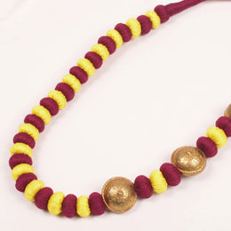Handcrafted Necklace With Thread And Brass Beads 10054927
