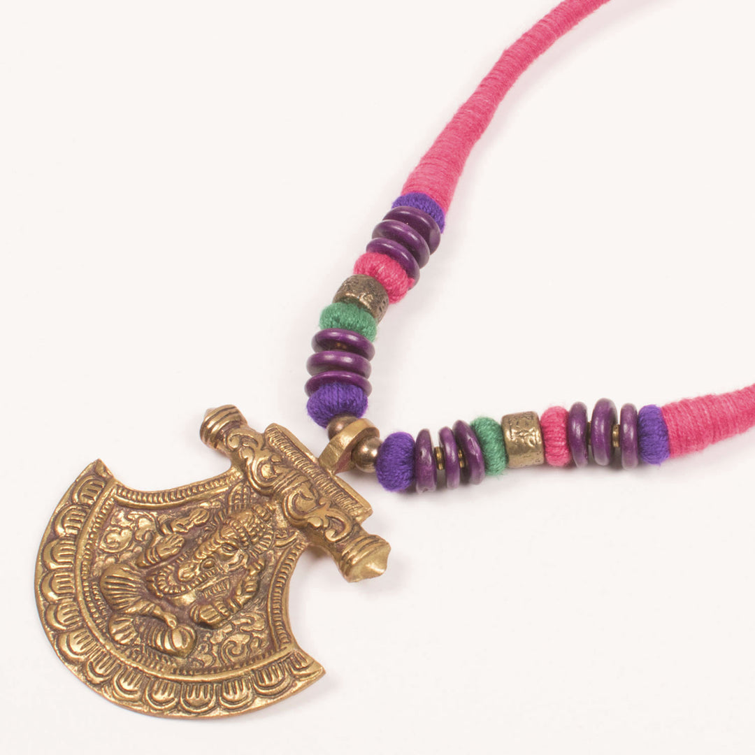 Handcrafted Necklace With Ganesha Brass Pendant 10054929