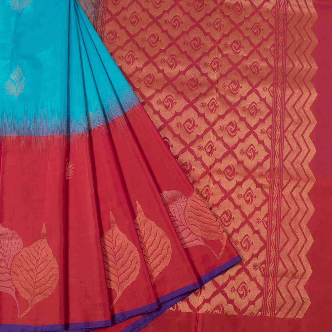 Handloom Kanjivaram Soft Silk Saree with Floral Motifs and Leaf Motifs Border Butta Border
