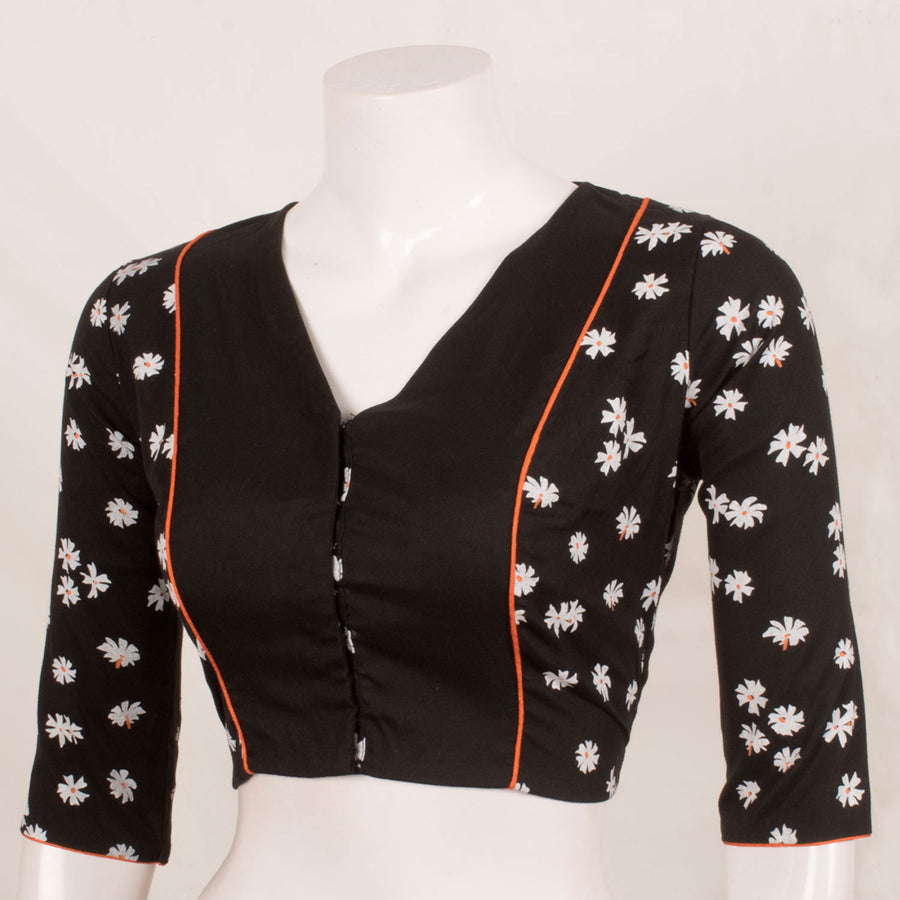 Hand Block Printed Cotton Designer Blouse with Padding and Contrast Piping